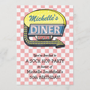 Retro-50er-Jahre-Diner-Sock-Hop-Geburtstagsfeier-T Einladung