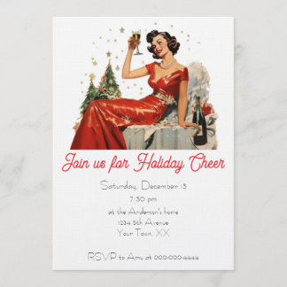 Retro 50er Jahre Lady in Red Weihnachtsfeier Einladung
