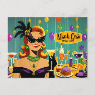 Retro 50er Jahre Mardi Gras Cocktailparty Postkarte