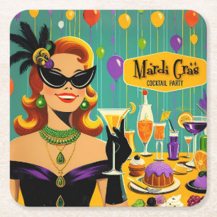 Retro 50er Jahre Mardi Gras Cocktailparty Rechteckiger Pappuntersetzer