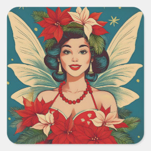 Retro 50er Jahre Tropische Weihnachten Pin-Up Schö Quadratischer Aufkleber