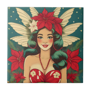 Retro 50er Jahre Tropisches Weihnachten Pin-Up Gir Fliese