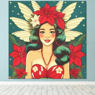 Retro 50er Jahre Tropisches Weihnachten Pin-Up Gir Leinwanddruck