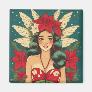 Retro 50er Jahre Tropisches Weihnachten Pin-Up Gir Magnet