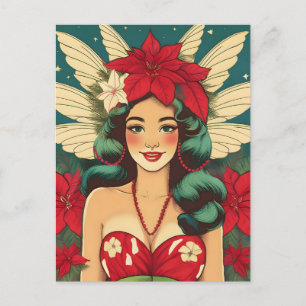 Retro 50er Jahre Tropisches Weihnachten Pin-Up Gir Postkarte