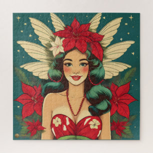 Retro 50er Jahre Tropisches Weihnachten Pin-Up Gir Puzzle
