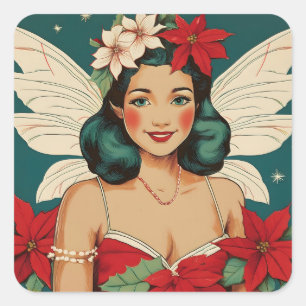 Retro 50er Jahre Tropisches Weihnachten Pin-Up Sta Quadratischer Aufkleber