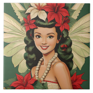 Retro 50er Jahre Tropisches Weihnachten Prinzessin Fliese