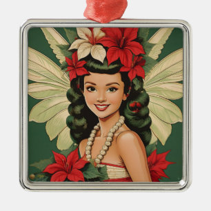Retro 50er Jahre Tropisches Weihnachten Prinzessin Ornament Aus Metall