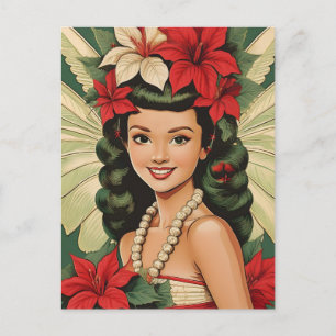 Retro 50er Jahre Tropisches Weihnachten Prinzessin Postkarte