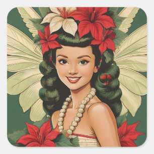 Retro 50er Jahre Tropisches Weihnachten Prinzessin Quadratischer Aufkleber