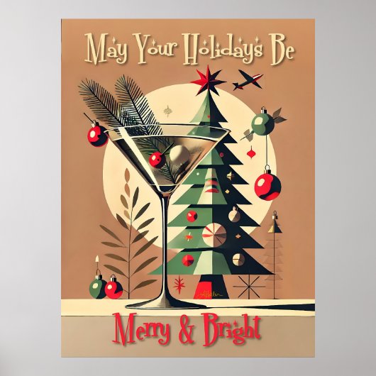 Retro 50er Jet Set Weihnachtsbaum Martini Poster (Vorne)