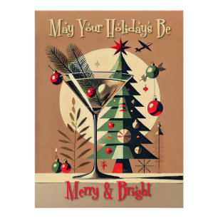 Retro 50er Jet Set Weihnachtsbaum Martini Poster