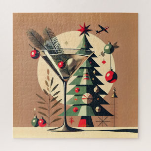 Retro 50er Jet Set Weihnachtsbaum Martini Puzzle