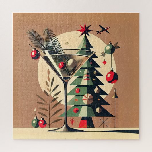 Retro 50er Jet Set Weihnachtsbaum Martini Puzzle (Vertikal)