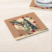 Retro 50er Jet Set Weihnachtsbaum Martini Rechteckiger Pappuntersetzer (angewinkelt)