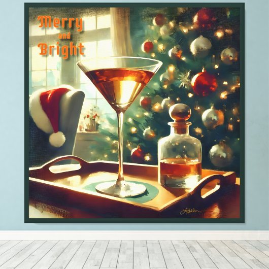 Retro 50er Manhattan Martini für Santa Leinwanddruck (Insitu (Holzboden))