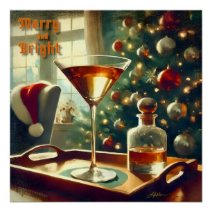 Retro 50er Manhattan Martini für Santa Poster