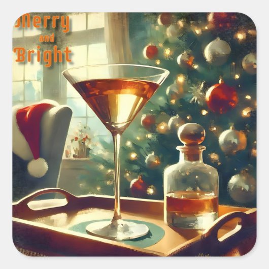 Retro 50er Manhattan Martini für Santa Quadratischer Aufkleber (Vorderseite)