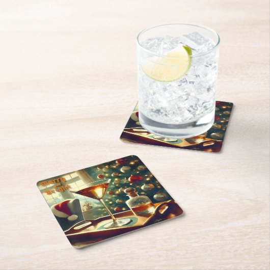 Retro 50er Manhattan Martini für Santa Rechteckiger Pappuntersetzer (Vor Ort)