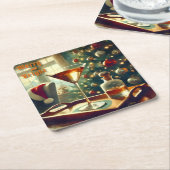 Retro 50er Manhattan Martini für Santa Rechteckiger Pappuntersetzer (angewinkelt)