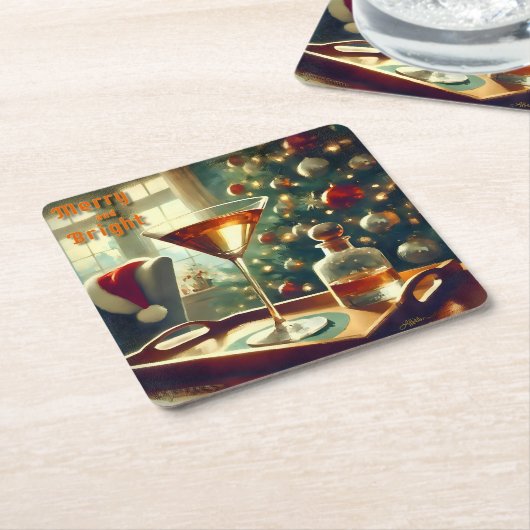 Retro 50er Manhattan Martini für Santa Rechteckiger Pappuntersetzer (angewinkelt)