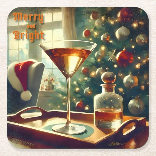 Retro 50er Manhattan Martini für Santa Rechteckiger Pappuntersetzer (Vorderseite)