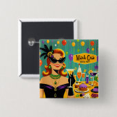 Retro 50er Mardi Gras Cocktailparty Button (Vorne & Hinten)