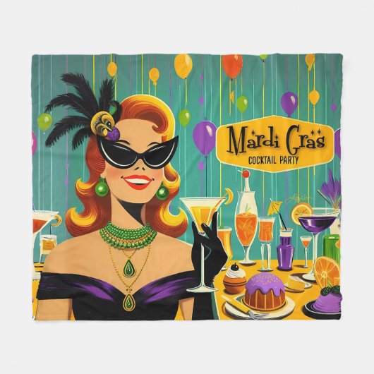 Retro 50er Mardi Gras Cocktailparty Fleecedecke (Vorderseite (Horizontal))