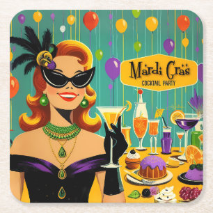 Retro 50er Mardi Gras Martini Cocktailparty Rechteckiger Pappuntersetzer