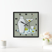 Retro 50er Martini Cocktail Zeit Mitte Jahrhundert Quadratische Wanduhr (Zuhause)