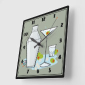 Retro 50er Martini Cocktail Zeit Mitte Jahrhundert Quadratische Wanduhr (Winkel)