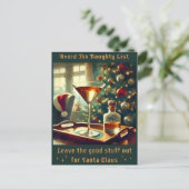 Retro 50er Meide die Böse Liste Weihnachts Martini Postkarte (Stehend Vorderseite)