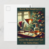Retro 50er Meide die Böse Liste Weihnachts Martini Postkarte (Vorne/Hinten)