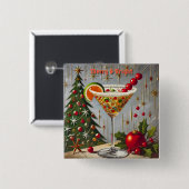 Retro 50er Merry Bright Christmas Candy Cocktail Button (Vorne & Hinten)