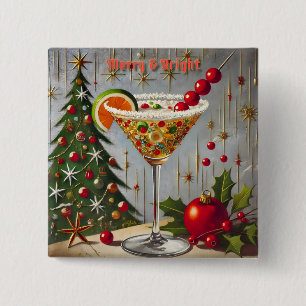 Retro 50er Merry Bright Christmas Candy Cocktail Button