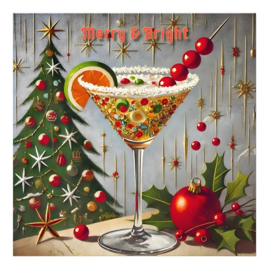 Retro 50er Merry Bright Christmas Candy Cocktail Fotodruck (Vorne)