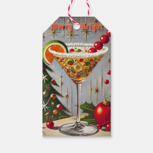 Retro 50er Merry Bright Christmas Candy Cocktail Geschenkanhänger (Vorderseite)