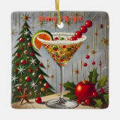 Retro 50er Merry Bright Christmas Candy Cocktail Keramikornament (Vorderseite)