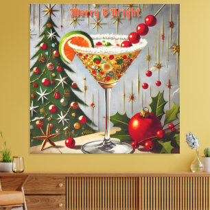 Retro 50er Merry Bright Christmas Candy Cocktail Leinwanddruck