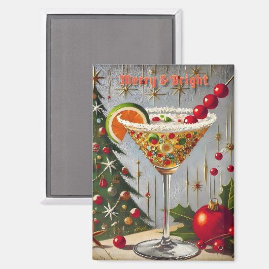 Retro 50er Merry Bright Christmas Candy Cocktail Magnet (Vorderseite/Rückseite)