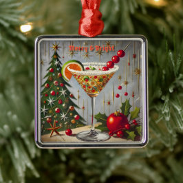 Retro 50er Merry Bright Christmas Candy Cocktail Ornament Aus Metall