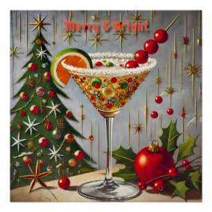Retro 50er Merry Bright Christmas Candy Cocktail Poster