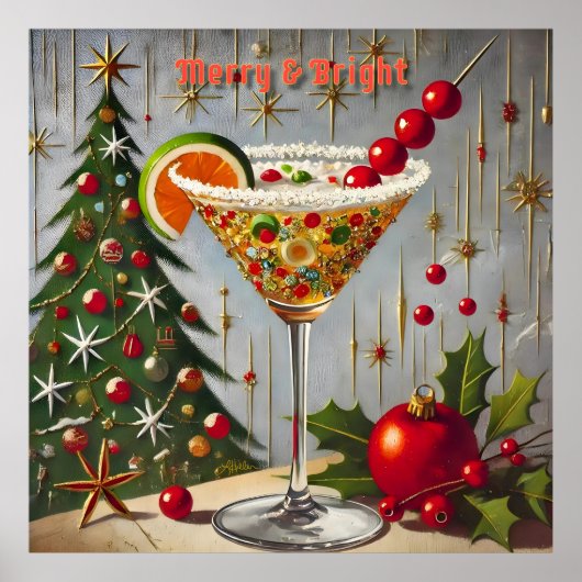Retro 50er Merry Bright Christmas Candy Cocktail Poster (Vorne)