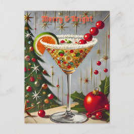 Retro 50er Merry Bright Christmas Candy Cocktail Postkarte