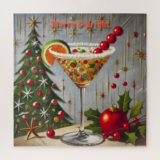 Retro 50er Merry Bright Christmas Candy Cocktail Puzzle (Vertikal)