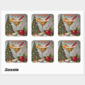 Retro 50er Merry Bright Christmas Candy Cocktail Quadratischer Aufkleber (Blatt)