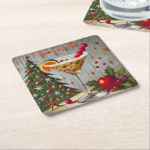 Retro 50er Merry Bright Christmas Candy Cocktail Rechteckiger Pappuntersetzer (angewinkelt)