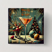 Retro 50er Merry & Bright Christmas Martini Button (Vorderseite)