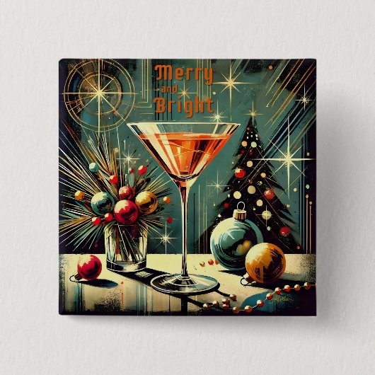 Retro 50er Merry & Bright Christmas Martini Button (Vorderseite)
